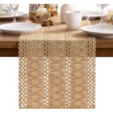 Camino de mesa, Camino de mesa, Estilo rústico campestre, Camino de mesa tejido de yute, sala de estar, comedor, dormitorio, 30240 cm, Marrón (1/5)