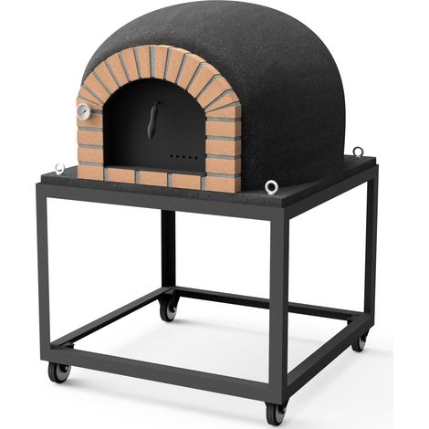 MOVELAR - Horno de Leña Exterior de Obra STROMBOLI (Negro - 80 x 80 x 152 cm) – Horno de leña para jardín, exterior en hormigón, aislado con corcho, 3 mantas cerámicas - REF: M00107