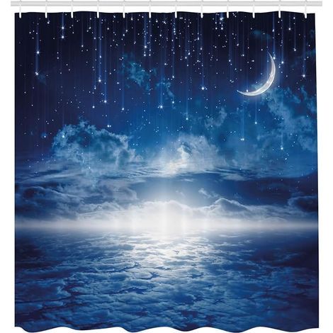 Waterproof and mildew-resistant shower curtain, 72 x 72 inch model, with hooks.