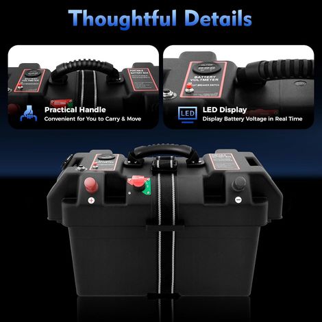 Batteriebox für Bootsmotor, Power Center Anzeige, Batteriebox für Bootsmotor Elektromotor Schlauchboot Aussenboarder Wohnmobil Schwarz