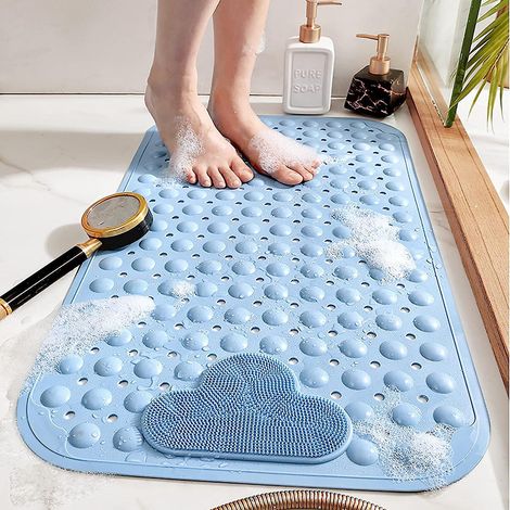tapis De Bain Antidrapant, Tapis De Douche (bleu, 4070cm) Avec Massage Des Pieds, Tapis De Bain Anti-moisissure En Pvc Cologique, Tapis De Bain D (1/5)