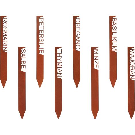 Eisen Kräuterstecker 25 cm Rost Design - 8er Set - Garten Deko Kräuterschild Edelrost Optik