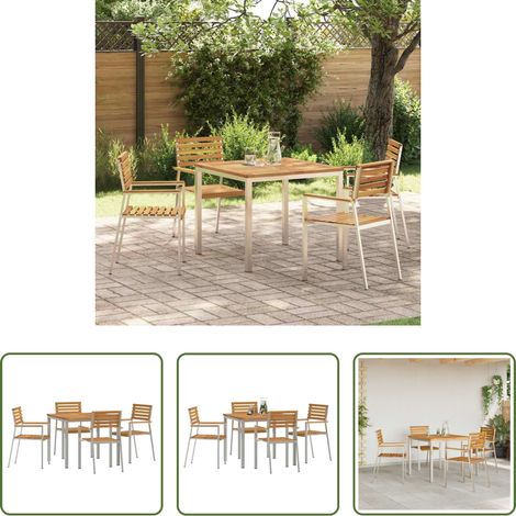 vidaXL Edelstahl Tisch -  Garten Essgruppe 5 pcs Braun Massivholz Akazie (1/5)
