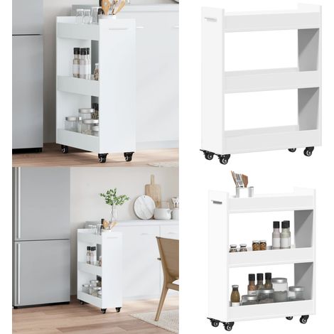 Schrank mit Rollen Weiß 60x22x79 cm Holzwerkstoff - Holzschrank - Schrank mit Bremsen (1/5)