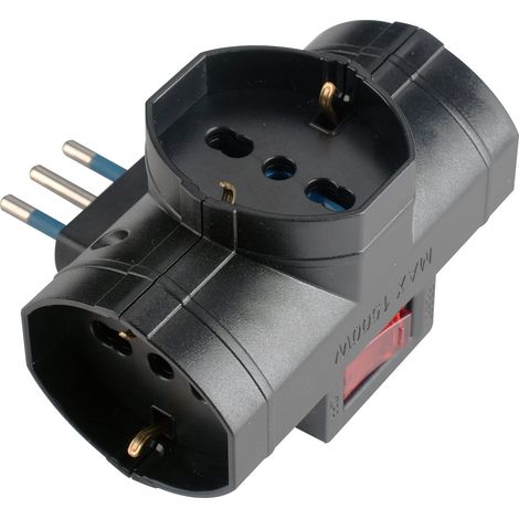 POLY POOL - PP2385.1X Adattatore Presa Multipla Multisize SalvaSpazio - Adattatore Spina Italiana 16A e Tripla Presa Schuko Pluristandard P40 10A-16A - Adattatore Multipresa con Interruttore Sicurezza (1/3)