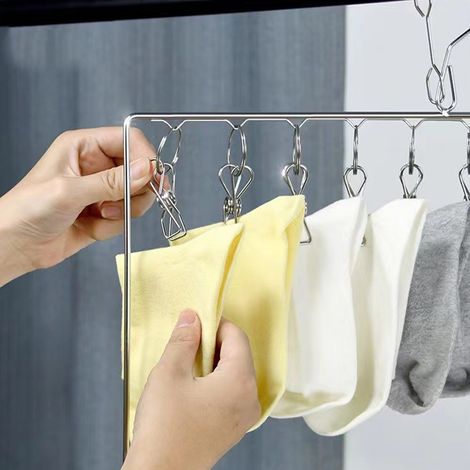 Étendoir à linge en acier inoxydable à plusieurs niveaux, résistant au vent, pour la maison, les dortoirs et les balcons, avec 20 pinces (1/5)