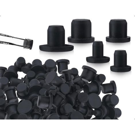 Pack of 50 Solid Silicone Sealing Caps, Flexible Buttonhole Tips, for Holes with Bottle Tubes from 4 to 9.5 mm Inner Diameter (Black) (1/5)
