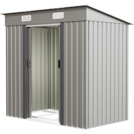 Abri Jardin Métal 3,6 m³ 183×109×182 cm Fondation Toit Pente 2 Portes Coulissantes Résistant Intempéries Rangement Outils Vélos (1/5)