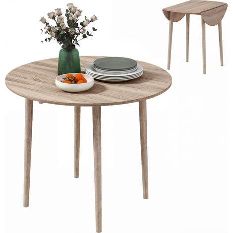 Table de salle à manger pliante ronde extensible 89 cm pieds en bois peu encombrante idéale pour petits espaces (1/5)