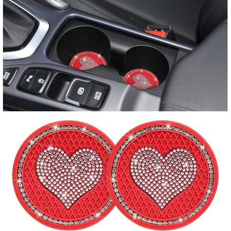 APEX Lot de 2 sous-verres de voiture à strass, sous-verres universels en forme de cœur avec strass en cristal, accessoires intérieurs (1/5)