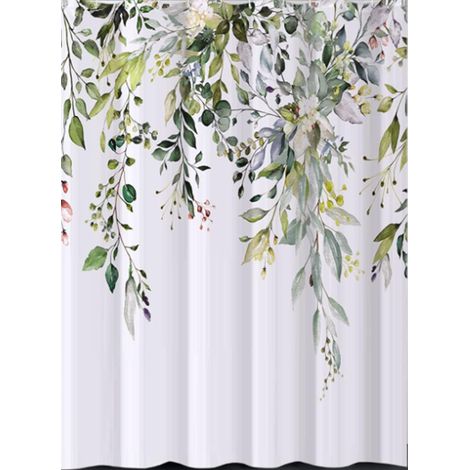 Geblümter Duschvorhang mit 12 Haken – Polyester – Wasserdicht – Für Badezimmer – Maschinenwaschbar – Schnelltrocknend – 180 x 180 cm – Grün (1/5)