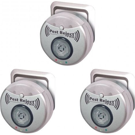 CHOYCLIT Pest Reject Pro 3er-Set Schädlingsabwehr Abwehrkraft Ultraschall und Elektromagnetismus Farbe Grau Abdeckung Ihres Hauses von 200 m² Integriertes Nachtlicht