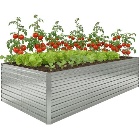 Jardinière extérieure - Outsunny - rectangulaire - avec bordure de sécurité et fond ouvert - 240 x 120 x 60 cm - gris argenté