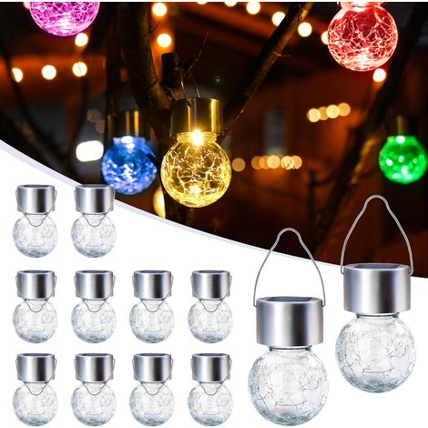 Solar-Hängeleuchten für den Außenbereich – 12er-Pack – 0,1 Watt – 60 x 60 x 90 mm – Weihnachtsdekoration – Design mit Glassplittern – Bunt (1/5)