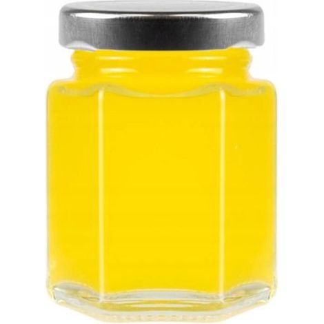 Bocal Hexagonal Verre 110 ml Épices Miel - Hauteur 8,5 cm - Ouverture 5,5 cm - Verre Incolore - Couvercle Métal Argenté - 1 Pièce (1/5)