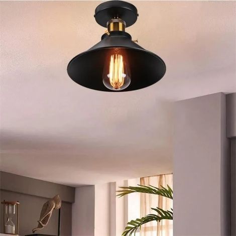 U-Do Plafonnier Vintage Lampe Cage en Fer Noir 22CM Plafonde Luminaire Industriel décoration Cuisine Couloir (1/4)
