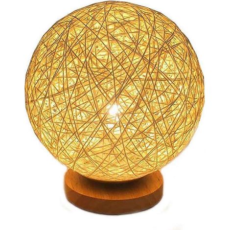 Lampe de table, lampe de chevet créative inspirée des boules de sepak takraw, lampe de chevet décorative pour la chambre avec abat-jour tissé à la main. (1/5)