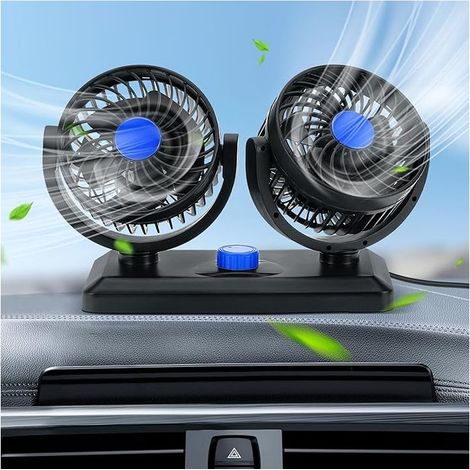 Ventilateur de refroidissement portable pour voiture, ventilateur de voiture 12V/24V, ventilateur de tête double avec ventilateur de refroidissement réglable à 2 vitesses (12V Bleu) (1/5)