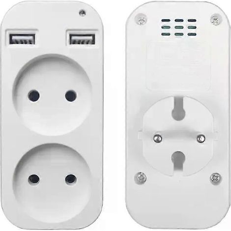1 Stück Europäischer Steckeradapter, multifunktionale Steckdose, tragbar, mit zwei USB-Anschlüssen, deutsch, französisch, russisch, Universalsteckdose (1/4)