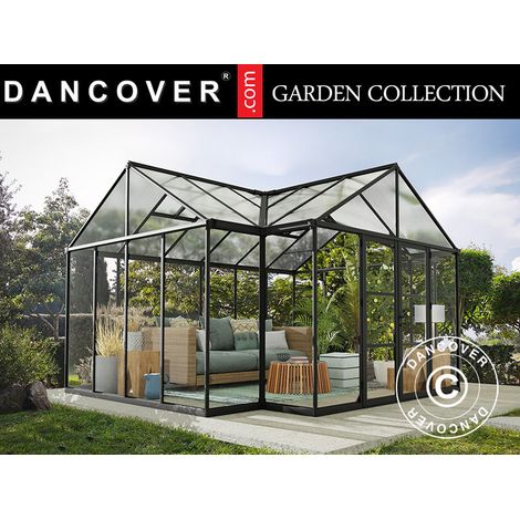 Orangery polycarbonate Triomphe w/base, 17.1 m², Palram/Canopia, 4.5x3.8x2.69 m, Black - Dancover