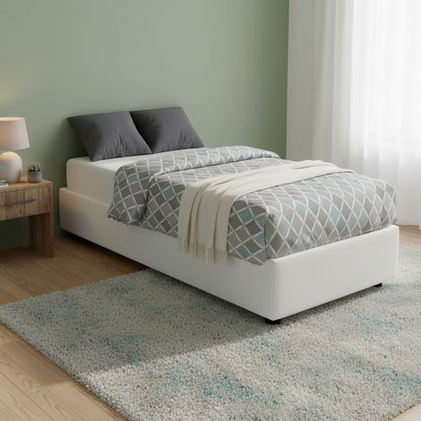 Lit Simple Richilde, Matelas Inclus, Fabrication Italienne, Blanc (1/5)
