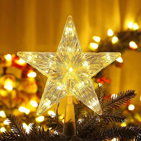 Étoile de Noël pour sapin, 15 cm, 10 LED à piles, décoration lumineuse dorée (1/5)