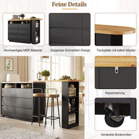Table basse dépliable avec espace de rangement ( dimensions : 137–215 × 39 × 102,3 cm ). Table basse moderne et mobile. Table basse à six tiroirs. Table haute pour les cuisines… Table bistro. (1/5)