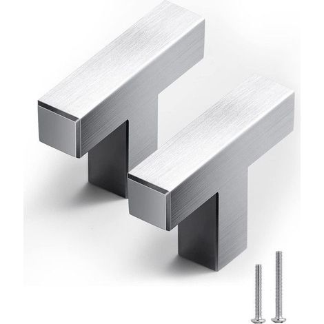 Lot de 10 poignées carrées en T à trou unique pour tiroir, placard, salle de bain, commode, porte, nickel satiné brossé (1/5)