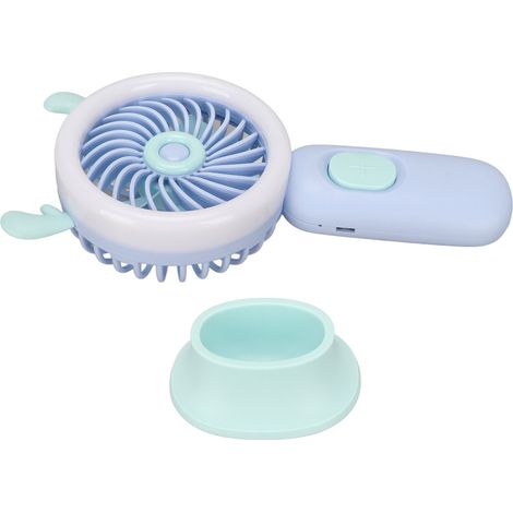 Ventilateur portable à main, design oreilles de cerf, trois vitesses de ventilation, chargement USB, ventilateur de bureau, avec lumière d'ambiance, bleu. (1/5)