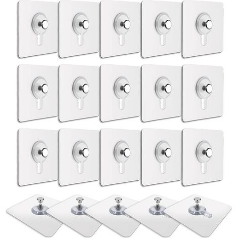 20 Pcs Accroches Tableau sans Percer, Fixation Cadre sans Percer, Accroche Cadre sans Percer Adhesif Imperméable Amovible Autocollant Anti-trace, Crochet Tableau Adhésif Transparent (1/5)