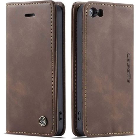 Coque iPhone 5/5S/SE 2016,Anti-Choc Housse en Cuir Premium Flip Case Portefeuille Etui,caféZ (1/4)