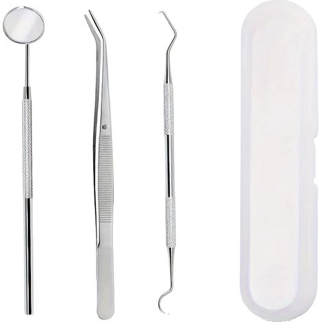 Kit per la pulizia dentale, strumenti in acciaio inossidabile, design ergonomico, 3 pezzi in una scatola di plastica (1/2)