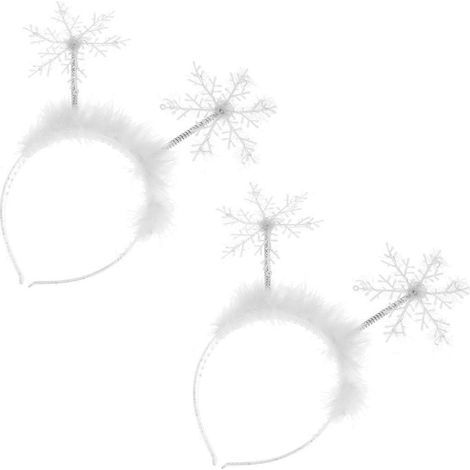 Set mit 2 weihnachtlichen Haarbändern mit Federn und Schneeflocken zur Dekoration - M (1/4)
