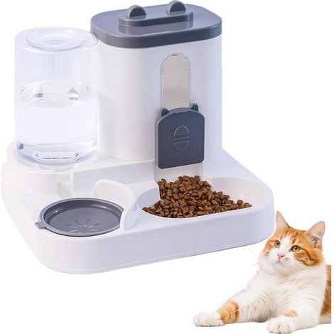 Distributeur automatique de nourriture et d'eau par gravité - 2 en 1 - Grande capacité - Pour chats, chiens, chiots et chatons de petite et moyenne taille - Gris (1/5)
