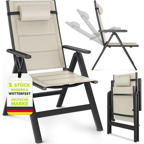 tillvex Gartenstuhl mit Polster Premium 1 Stück Beige klappbar aus Aluminium  Hochlehner mit Armlehnen  Klappstuhl verstellbar  Klappsessel Balkon Garten Terrasse (1/5)