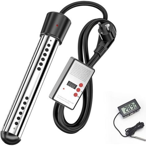 Chauffe-eau instantané 2500W pour seaux et petites piscines – Acier inoxydable – Longueur 260mm – Alarme ébullition (1/4)