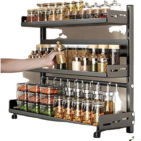 Organizador de especias, diseño de 3 niveles, almacenamiento ajustable, gris, 3 niveles (1/2)