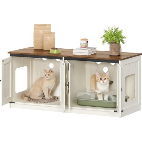 Maison de toilette pour chat – Meuble litière pour 2 chats – Bac à litière caché en panneau de particules – Dimensions 119 x 48 x 53,5 cm