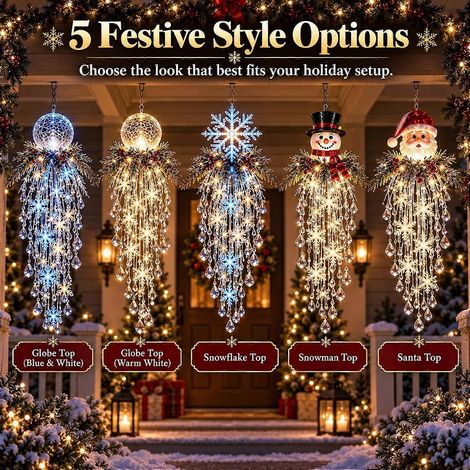 Guirlande lumineuse de Noël en cascade de cristaux, décoration suspendue 3D avec perles de cristal en cascade et lumière LED chaude pour décorer votre maison pendant les fêtes. (1/3)