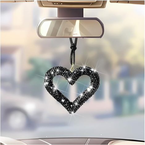Ciondolo decorativo scintillante per auto "Love" (1 pezzo) - Accessorio per specchietto retrovisore in cristallo imitazione diamante - Decorazione per auto a forma di cuore di diamante per donne/ragaz