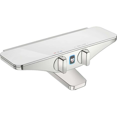 Hansa Hansaemotion Wellfit Mitigeur de bain et de douche, alimentation par pile, Bluetooth, verre de sécurité, saillie : 137mm, 58642172, Coloris: chrome/blanc - 5864217282 (1/3)