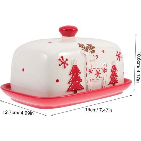 Beurrier en céramique avec couvercle, motif renne, récipient à beurre hermétique pour cuisine, pièce unique en porcelaine décorée (1/5)