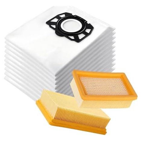 10 Pièces Sacs Aspirateur + 2 filtres Pour Kärcher WD4 WD5 WD6 WD5 P WD6 P MV4 MV5 MV6 Premium KFI 4410 KFI 487, sacs filtrants en non-tissé 487 Pour Kärcher 2.863-006.0 (1/5)