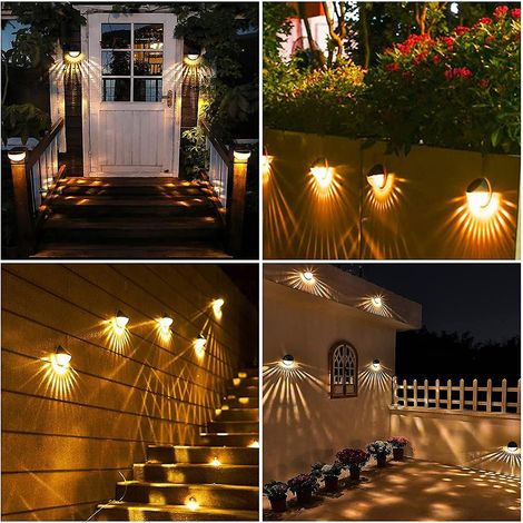 Lot de 2 appliques murales solaires d'extérieur - Éclairage décoratif blanc chaud étanche IP65 pour jardin, terrasse et escalier d'entrée (1/4)