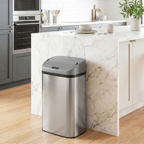 Cubo de Basura Cocina Automático 48 L Sensor Infrarrojo Cierre Automático Antihuellas Acero Inoxidable Plata (1/5)