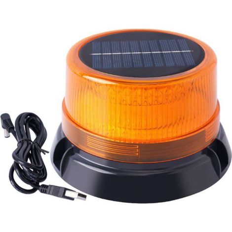 Énergie Solaire Gyrophare Magnetique Orange LED Batterie avec Câble USB 1 mètre, Rechargeable Jaune LED Avertissement pour Chariot (1/5)