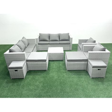 Fimous Garden Outdoor Furniture Set 12 Seater Rattan Sofa Set with 4 Footstools Light Grey Mixed (1/5)