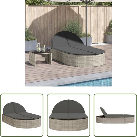 Sonnenliege - Doppel-Sonnenliege mit Kissen Hellgrau Poly Rattan (1/5)