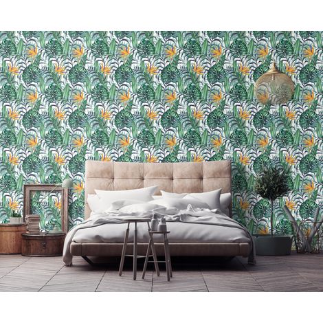 Wallarena Vliestapete Tropische Blätter, für Wohnzimmer und Schlafzimmer, 10 m x 50 cm – inkl. Kleister & Anleitung