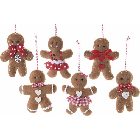 Omini natalizi Pan di zenzero decorativi in stoffa da appendere all'albero di Natale, set da 18 pezzi, cm 7 x 9 H